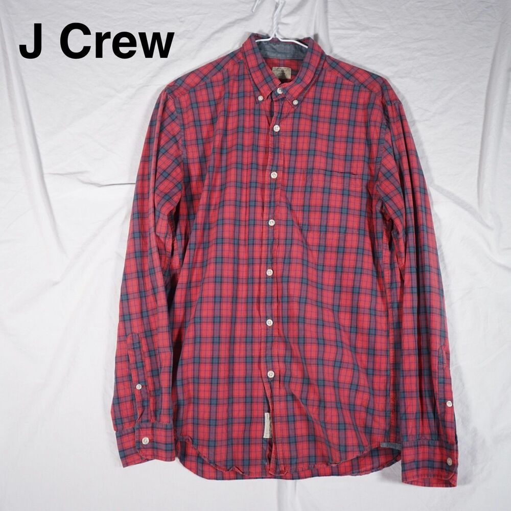J.Crew Tartan Plaid Button Up Shirt Red Men's Medium